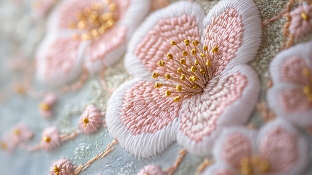 haftowany wzór na tkaninie